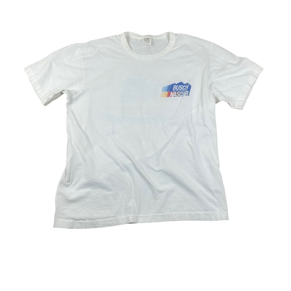 Vintage 1988 Busch Beer NASCAR T-Shirt Mens XL White‎ Stony Creek Single Stitch
